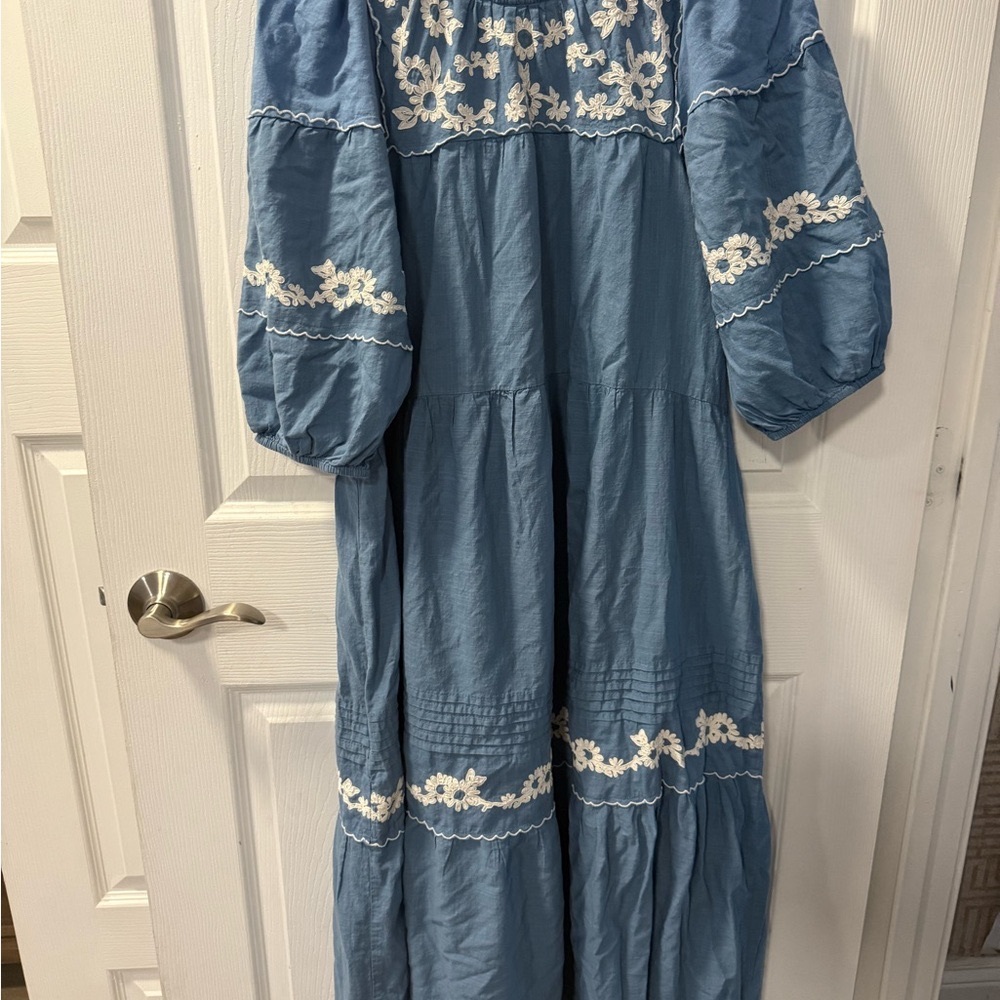 THE GREAT. Blue Dress with White Floral Design from Pet Friendly Home
